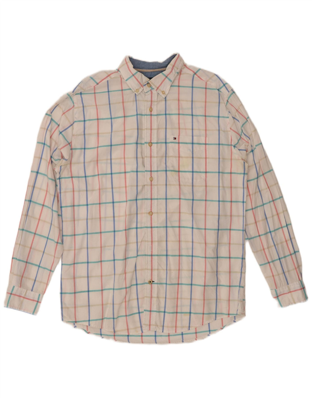 TOMMY HILFIGER Herren-Hemd mit klassischer Passform, mittelweiß, kariert, Baumwolle
