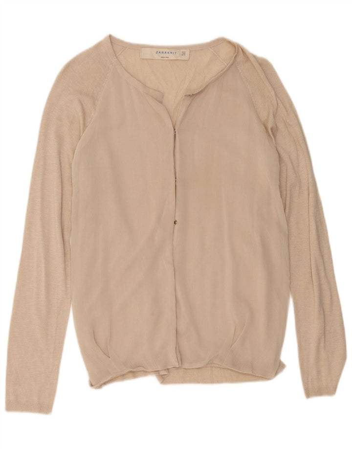 Zara Damen Langarm-Cardigan-Oberteil UK 12 Mittelbeige