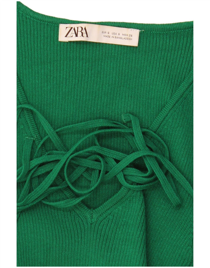 Zara Damen Langarm-Crop-Top UK 8 Small Grün