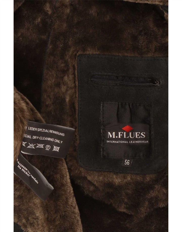 M. Flues Herren Shearling Jacke IT 56 3XL Schwarzes Leder