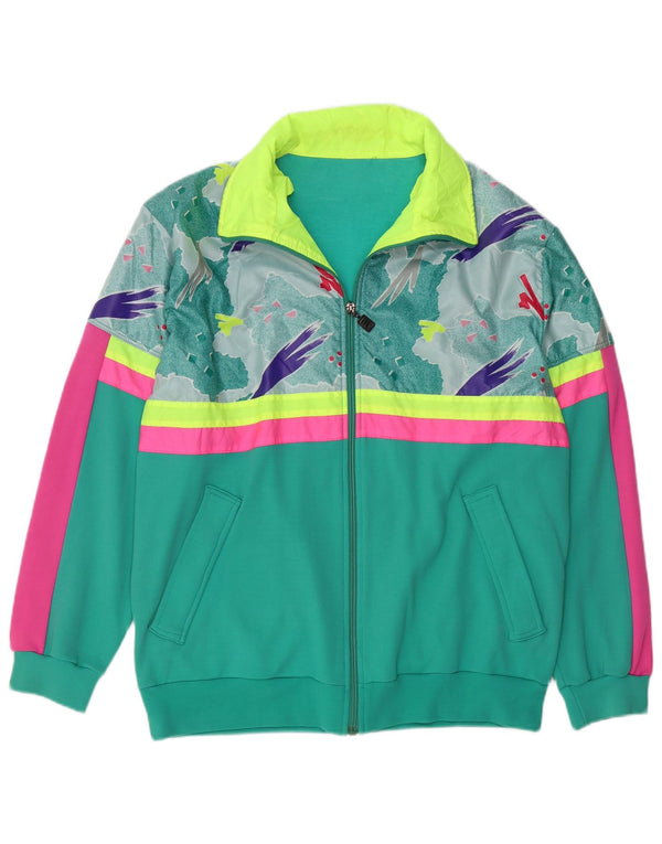 VINTAGE Herren-Trainingsanzug-Top-Jacke, groß, grün, geometrisch