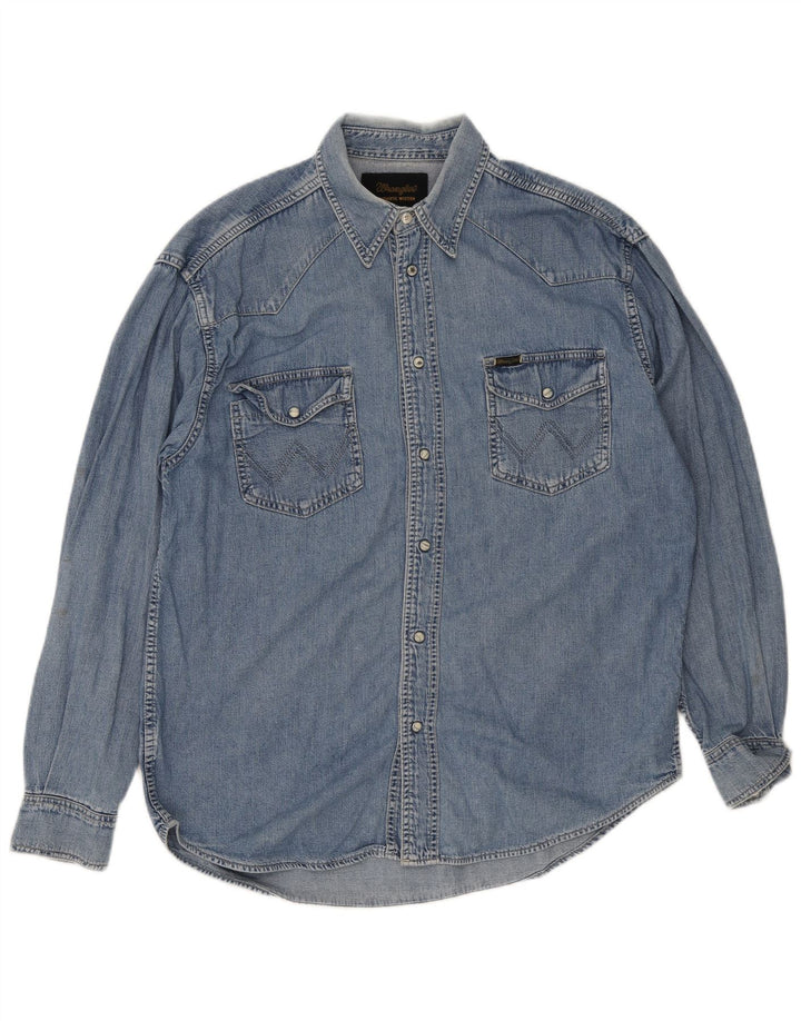Wrangler Herren-Western-Jeanshemd, groß, aus blauer Baumwolle