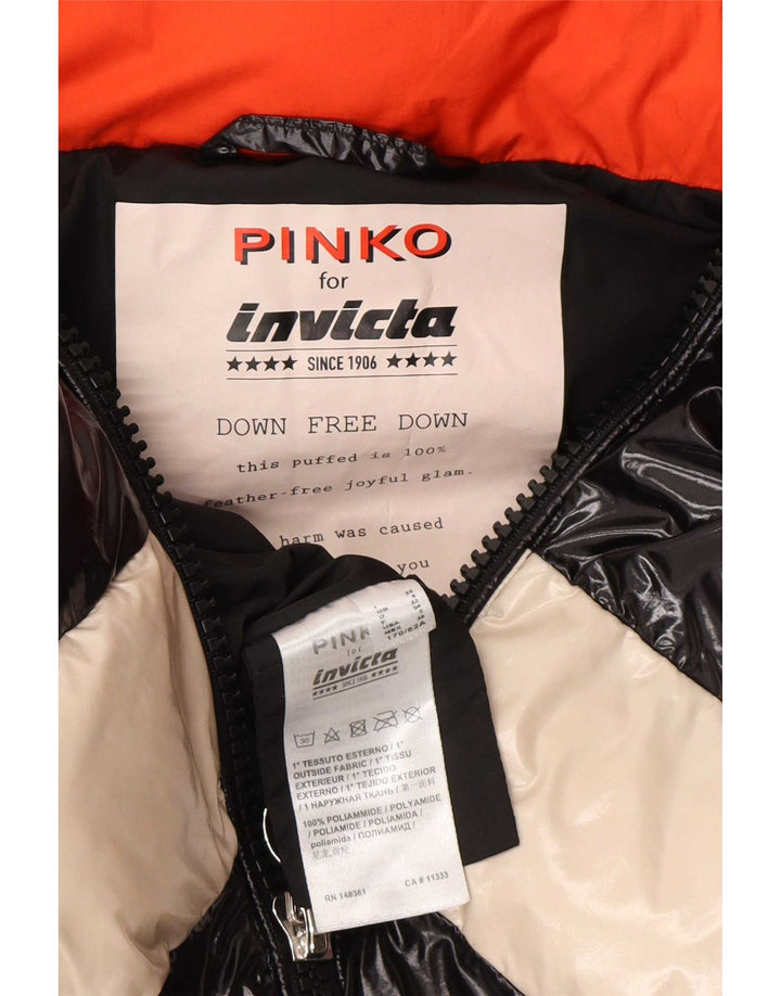 Pinko Womens Graphic Oversized Wattierte Jacke UK 6 XS Schwarz Farbblock