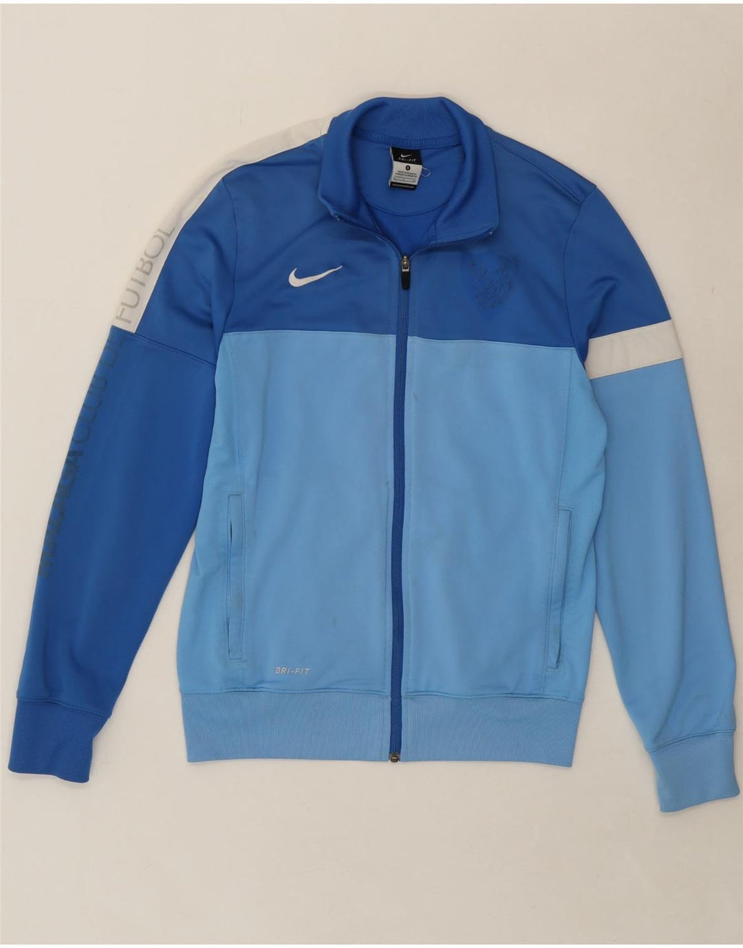 NIKE Mens Dri Fit Graphic Tracksuit Top Jacket Small Blue Colourblock Vintage Nike and Second-Hand Nike from Messina Hembry 