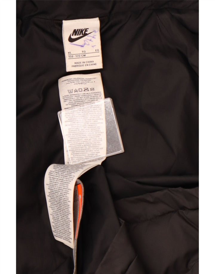 NIKE Wattierte Jungenjacke mit Kapuze, 13–14 Jahre, XL, schwarzes Colourblock-Polyester