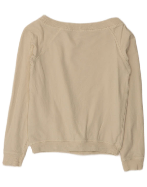 Benetton Damen Crop Sweatshirt Pullover UK 10 Small Beige Baumwolle