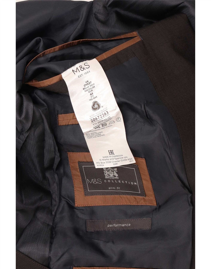 Marks & Spencer Herren-Blazer mit 2 Knöpfen, schmale Passform, UK 34, XS, braune Wolle