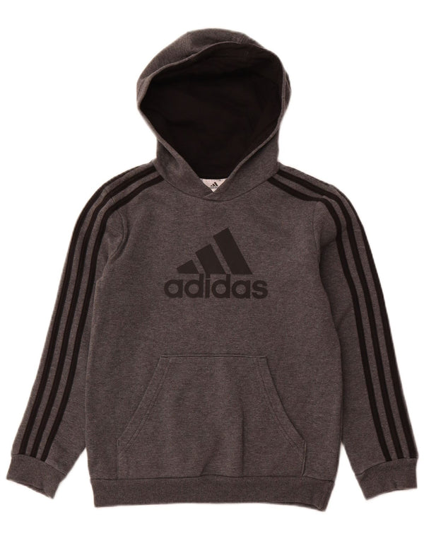 ADIDAS Jungen-Pullover mit grafischem Kapuzenpullover, 9–10 Jahre, graue Baumwolle