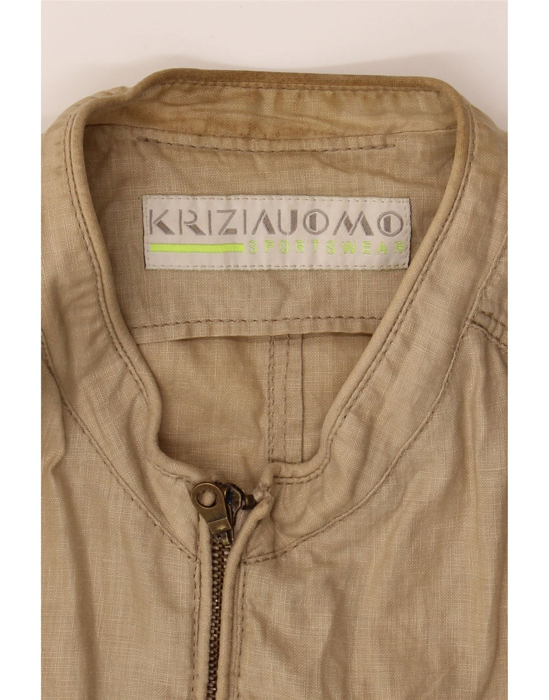KRIZIAUOMO Mens Utility Gilet IT 50 Large Beige Linen Vintage Kriziauomo and Second-Hand Kriziauomo from Messina Hembry 