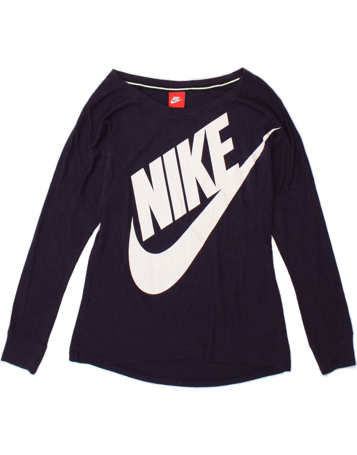 NIKE Womens Graphic Top Long Sleeve UK 10 Small Purple Polyester Vintage Nike and Second-Hand Nike from Messina Hembry 