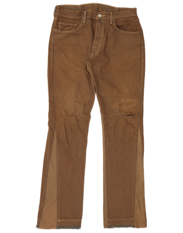 Levi's Herren 501 Distressed Straight Jeans W34 L30 Braune Colourblock-Baumwolle
