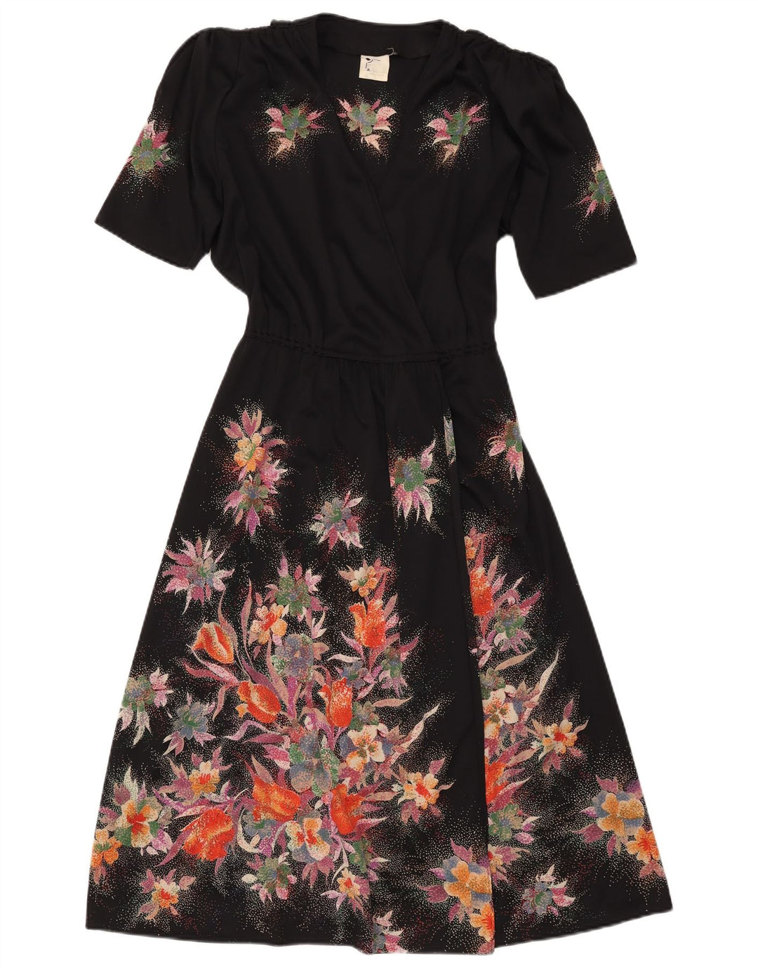 Schickes, durchsichtiges Damen-Wickelkleid, Gr. 12, Mittelschwarz, geblümt