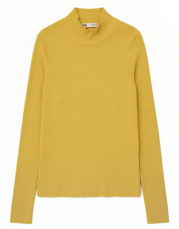 Zara Womens Top Long Sleeve UK 8 Small Yellow Polyamide