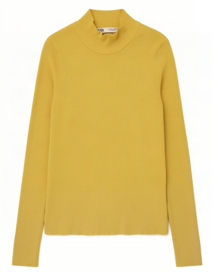 Zara Damen Top Langarm UK 8 Small Gelb Polyamid