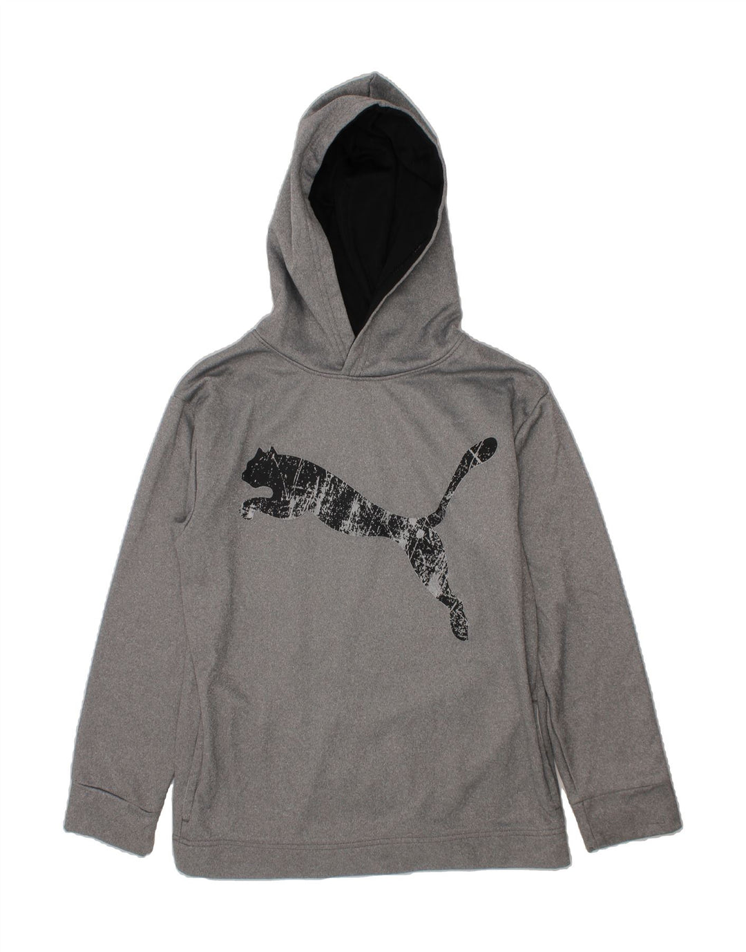 PUMA Boys Graphic Hoodie Jumper 10-11 Years Medium Grey Polyester Vintage Puma and Second-Hand Puma from Messina Hembry 