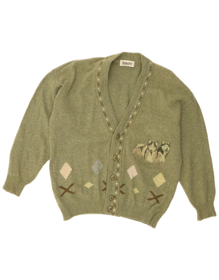 Baroni Herren-Cardigan-Pullover IT 48 Mittelgrün Argyle/Diamant