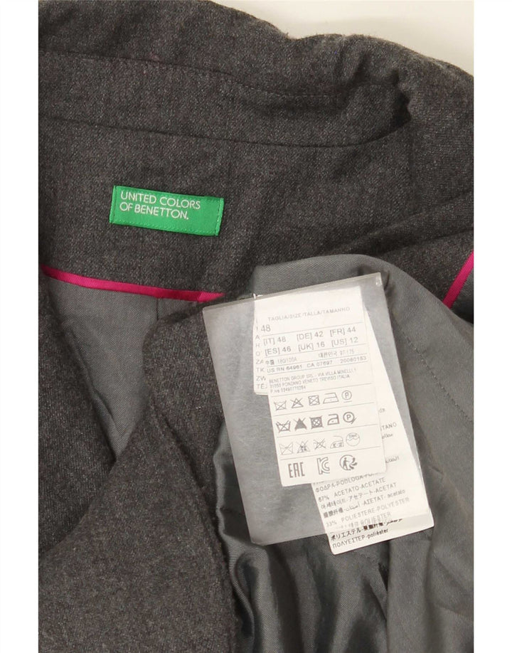 Benetton Damen-Blazerjacke mit 2 Knöpfen, UK 16, große graue Wolle