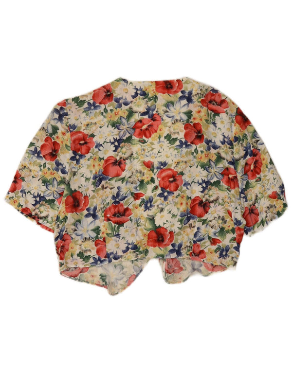 Vintage Damen Crop Bluse Top UK 12 Medium Mehrfarbig Blumen Viskose