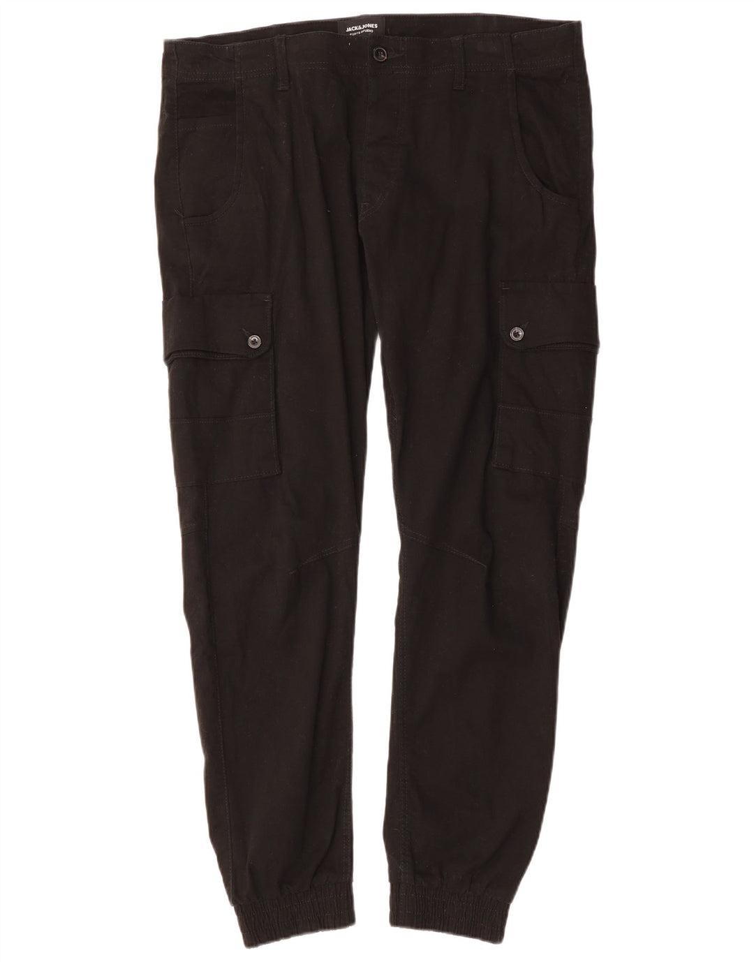 JACK & JONES Herren Tapered Jogger Cargohose W36 L29 Schwarze Baumwolle