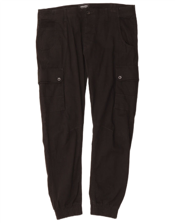JACK & JONES Herren Tapered Jogger Cargohose W36 L29 Schwarze Baumwolle