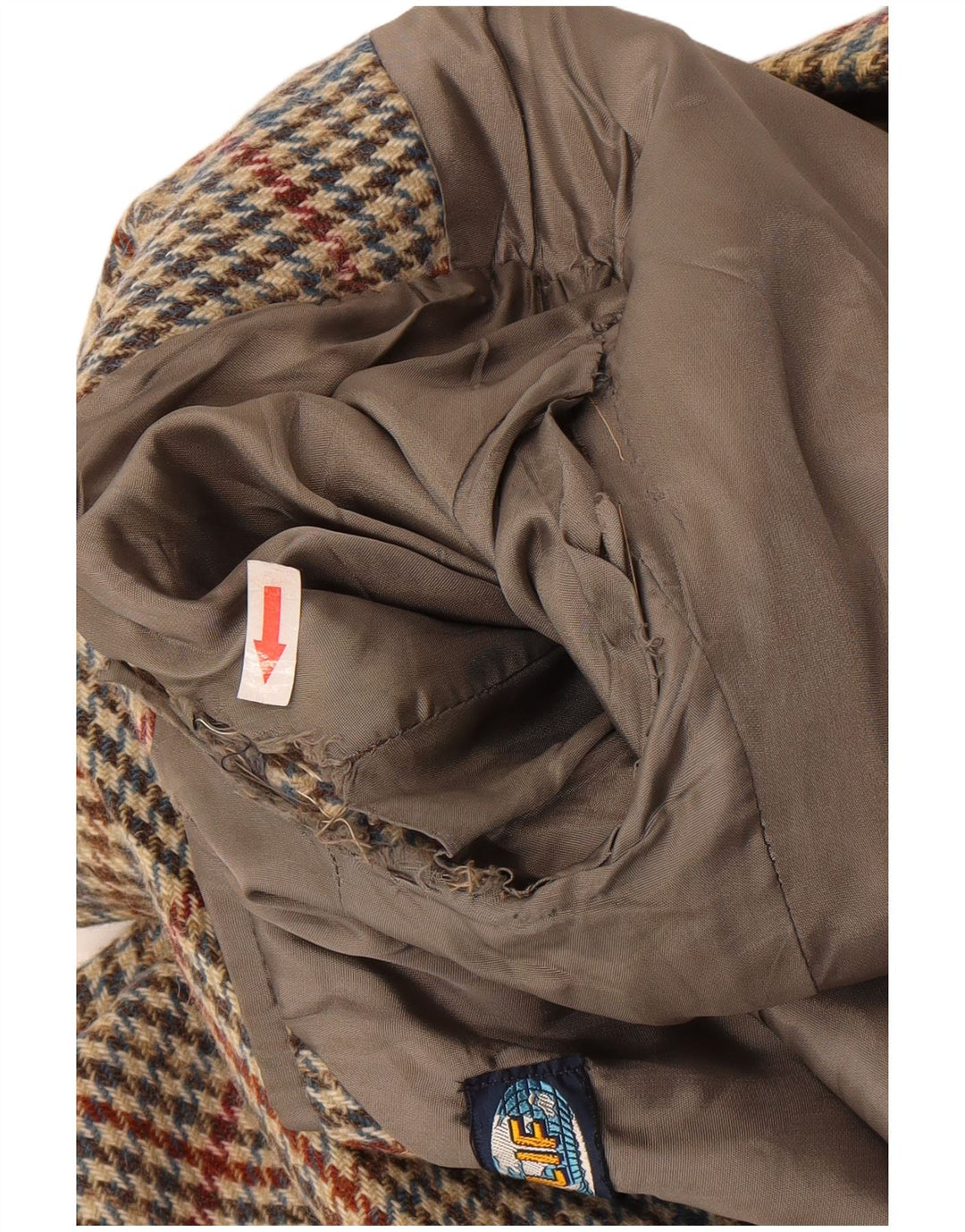 Vintage Herren-Blazer mit 2 Knöpfen, IT 46, kleine beige Hahnentritt-Wolle