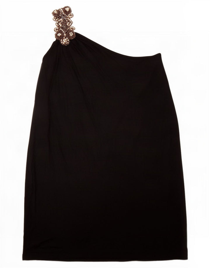 Topshop Damen One-Shoulder-Kleid UK 12 Mittelschwarze Viskose