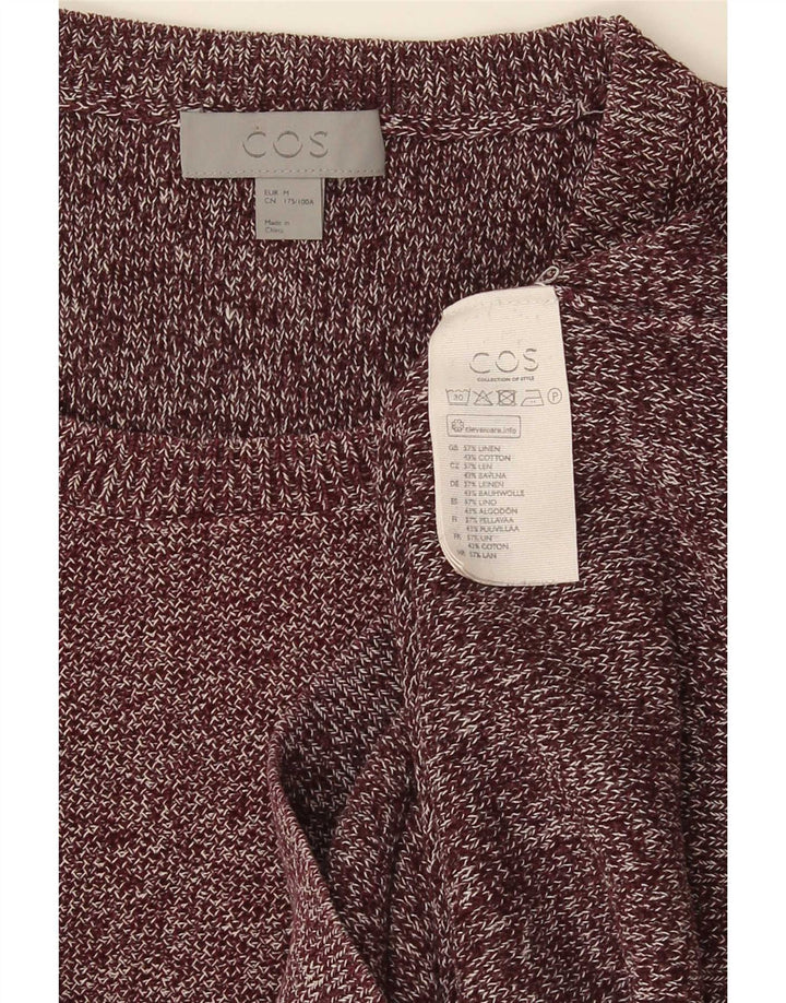 Cos Herren-Pullover mit Rundhalsausschnitt, mittleres Burgunderrot, geflecktes Leinen