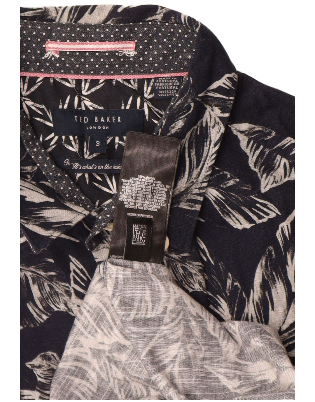 Ted Baker Herren-Kurzarmhemd, Größe 3, mittelgroß, marineblau, geblümt, Baumwolle