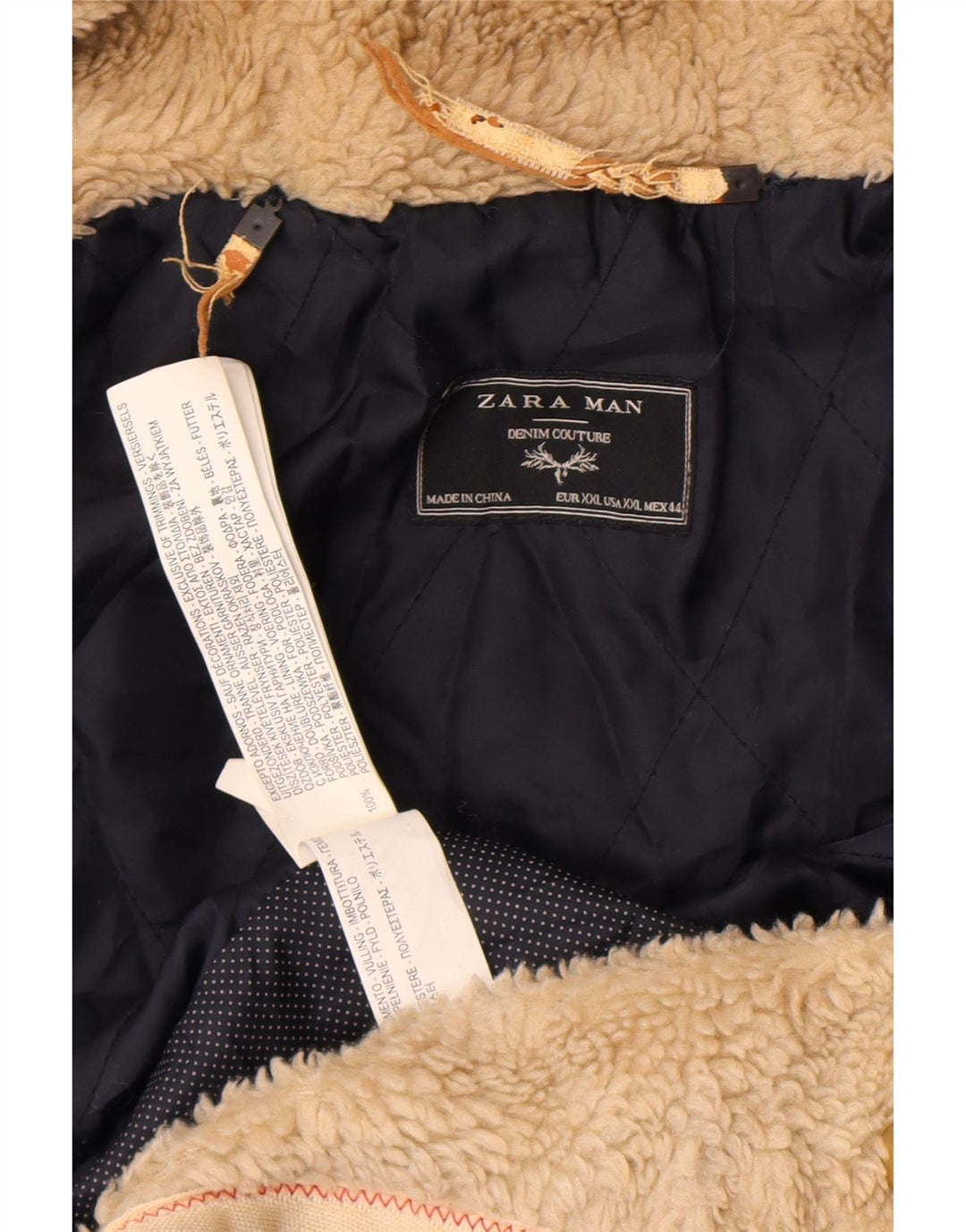 Zara Herren Bomberjacke mit Kapuze UK 44 2XL Khaki Polyester