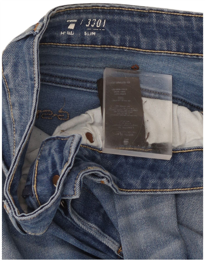 G-Star Herren 3301 Slim Jeans W30 L36 Blaue Baumwolle
