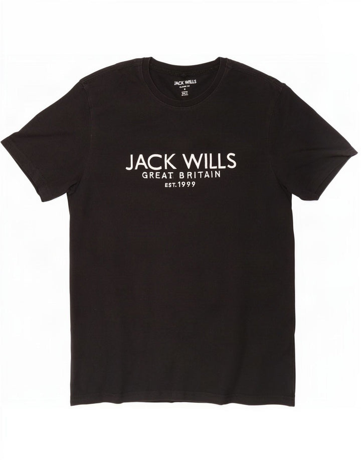 Jack Wills Herren-T-Shirt mit klassischer Passform, mittelschwarzer Baumwolle, mit Grafik