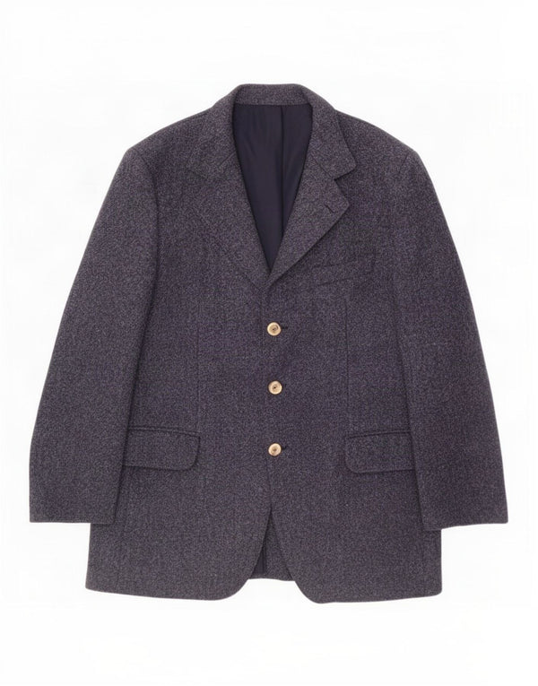 Harris Tweed Mens 3 Button Blazer Jacket UK 40 Large Navy Blue New Wool
