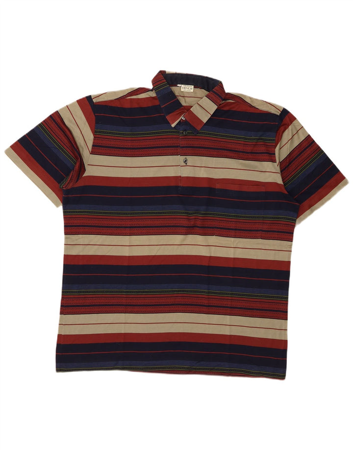 Vintage Herren-Poloshirt, groß, mehrfarbig, gestreift, Baumwolle