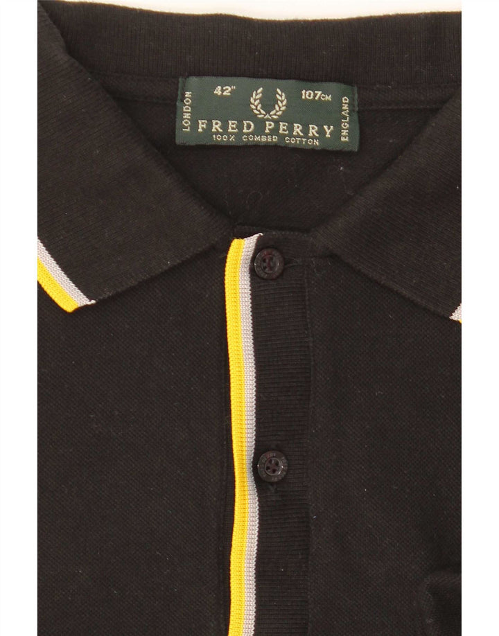 Fred Perry Herren-Poloshirt, mittelschwarz, gestreift, Baumwolle