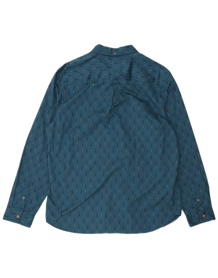White Stuff Herrenhemd XL, blaue geometrische Baumwolle