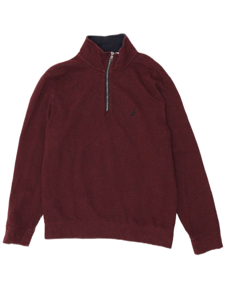 Nautica Herren-Sweatshirt mit Reißverschluss am Hals, mittlere Burgunder-Baumwolle