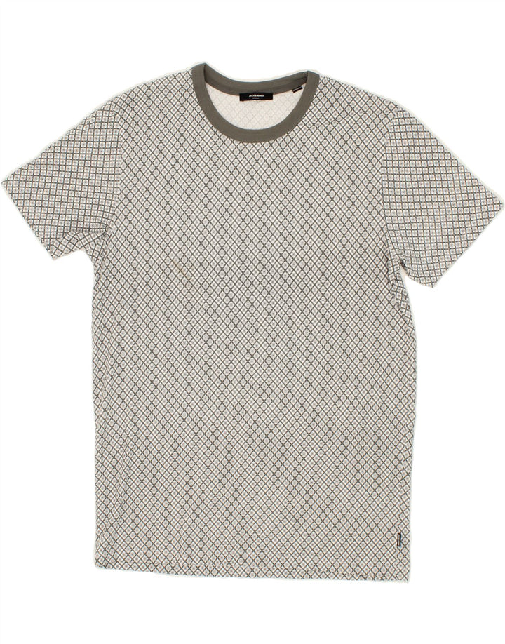 JACK & JONES Mens T-Shirt Top Large Grey Geometric Cotton Vintage Jack & Jones and Second-Hand Jack & Jones from Messina Hembry 