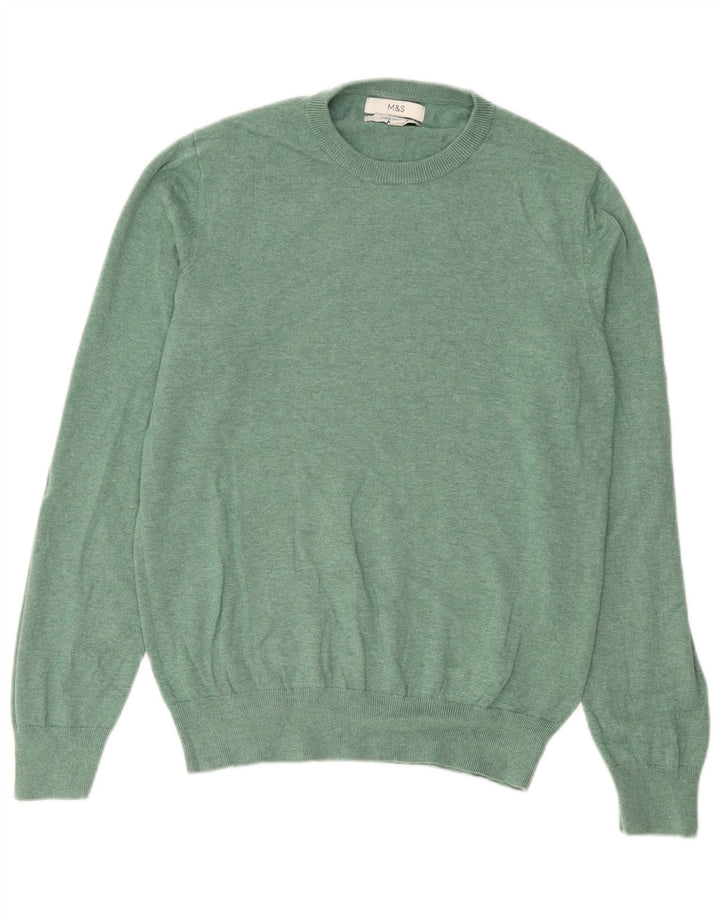 Marks & Spencer Herren-Pullover mit Rundhalsausschnitt, mittelgrüne Baumwolle