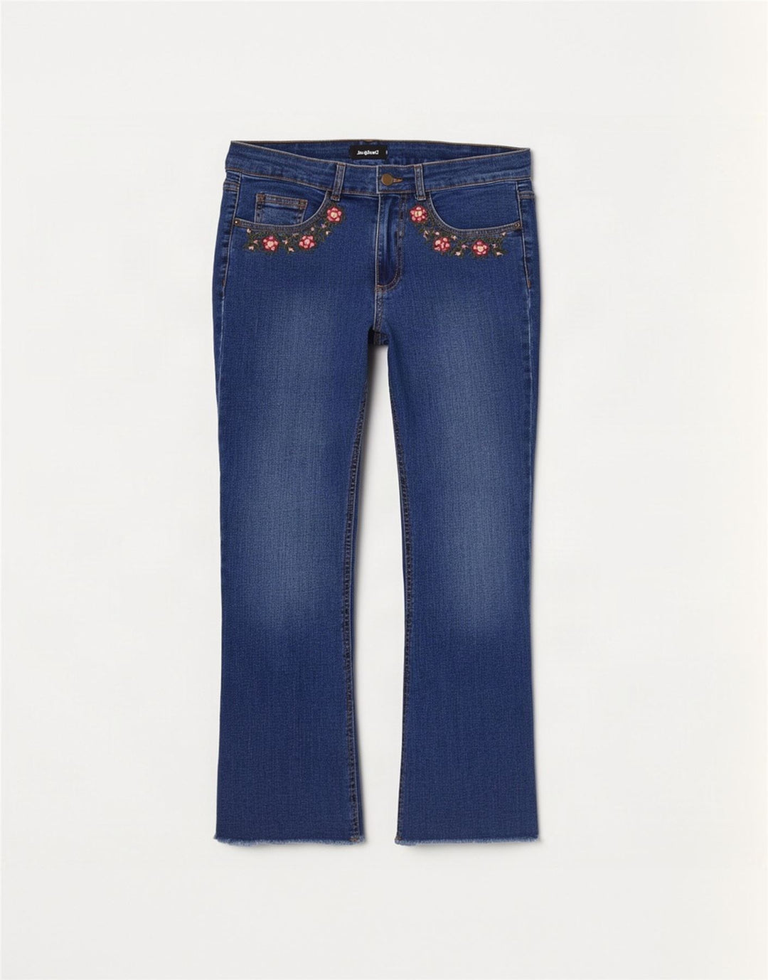 Desigual Damen Bootcut Jeans EU 38 Medium W28 L27 Blau geblümte Baumwolle