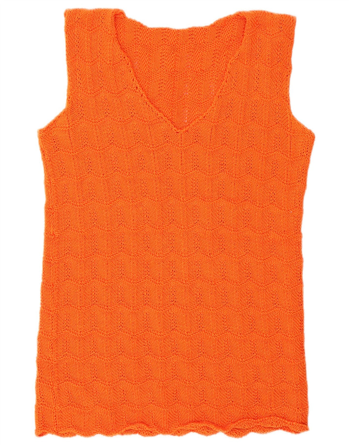 Vintage Damen Weste Tank Top UK 14 Medium Orange