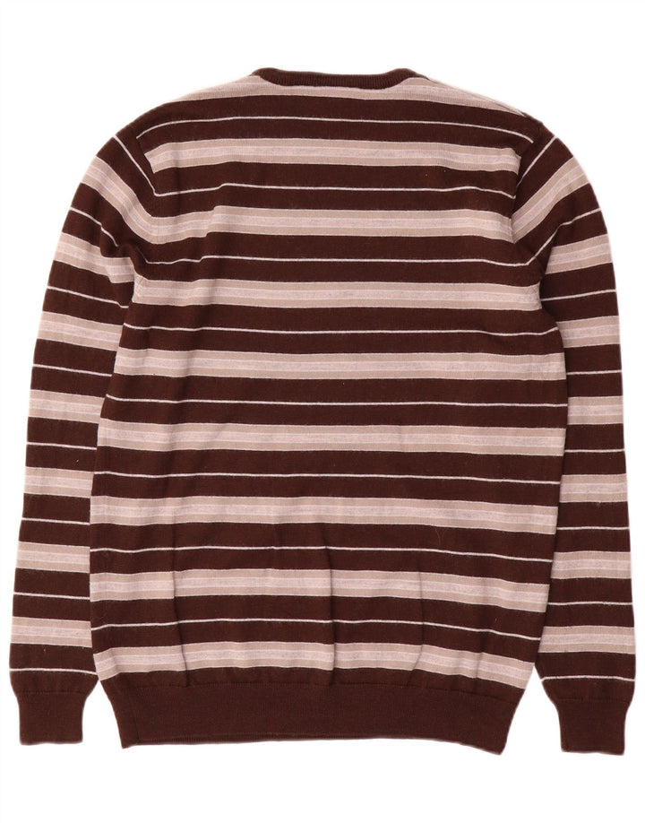 Lacoste Herren-Pullover mit Rundhalsausschnitt, Größe 3, kleine braun gestreifte Wolle