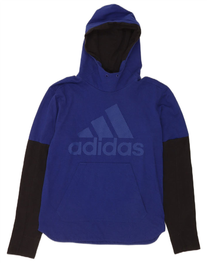 Adidas Herren-Oberteil mit Kapuze und Grafik, langärmlig, klein, Blau, Farbblock