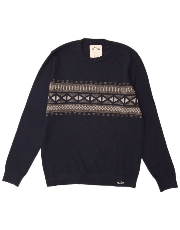 Hollister Herren-Pullover mit Rundhalsausschnitt, Größe L, Marineblau mit Argyle-Muster/Diamantmuster