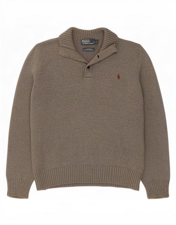 Polo Ralph Lauren Mens Button Neck Jumper Sweater Large Grey Cotton