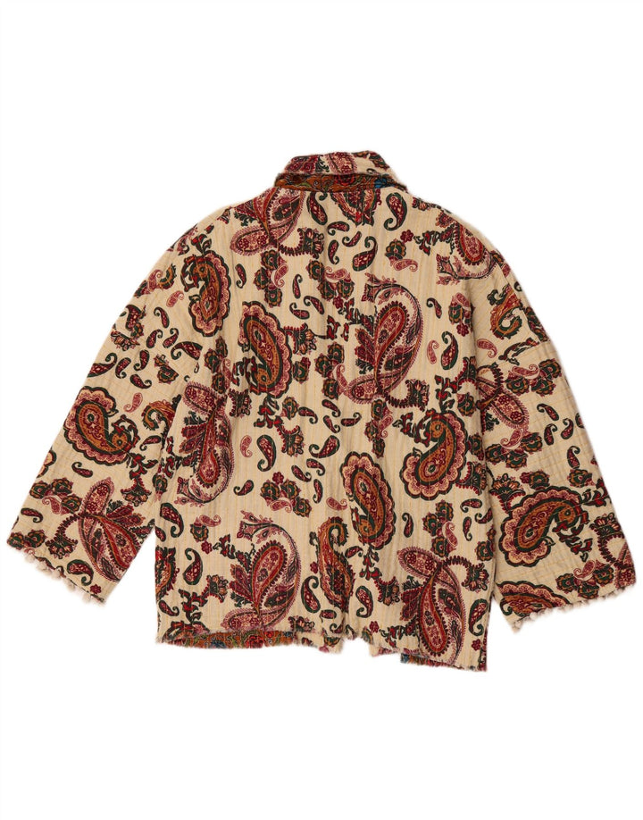 Zara Damen Übergroße Bomberjacke UK 6 XS Off White Paisley Polyester