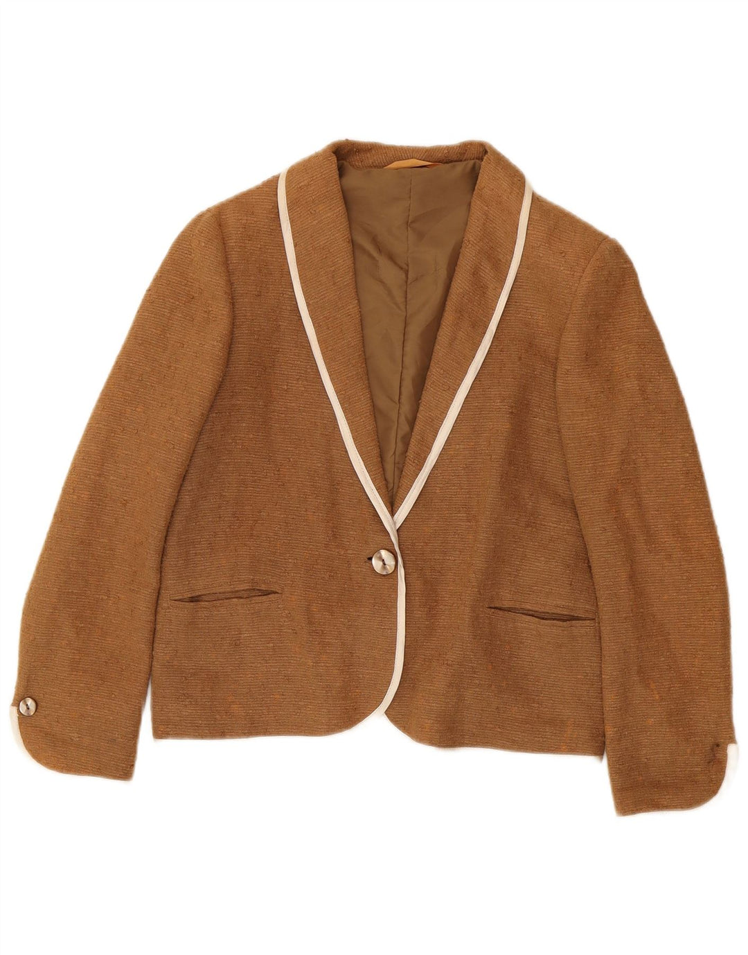 Vintage Damen 1 Knopf Blazer Jacke UK 14 Mittelbraun Ramie