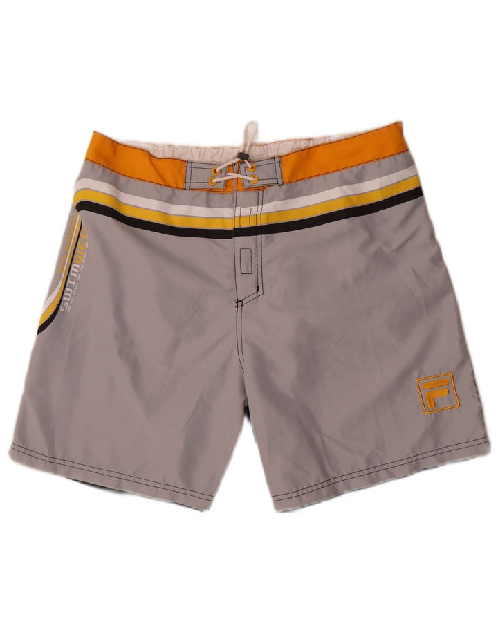 Fila Herren-Badeshorts mit Grafik, groß, graues Farbblock-Polyester