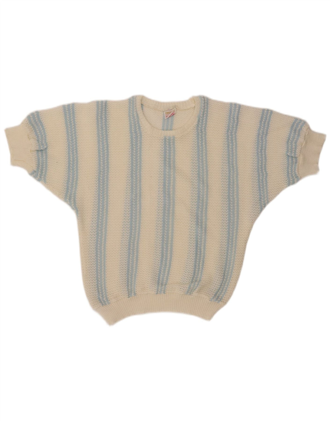 VINTAGE Damen-Pullover mit U-Boot-Ausschnitt, UK 12, Mittelweiß gestreift