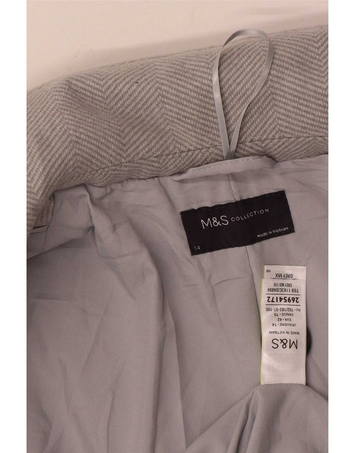 Marks & Spencer Damenmantel UK 14 Large Graues Fischgrätenmuster aus Polyester