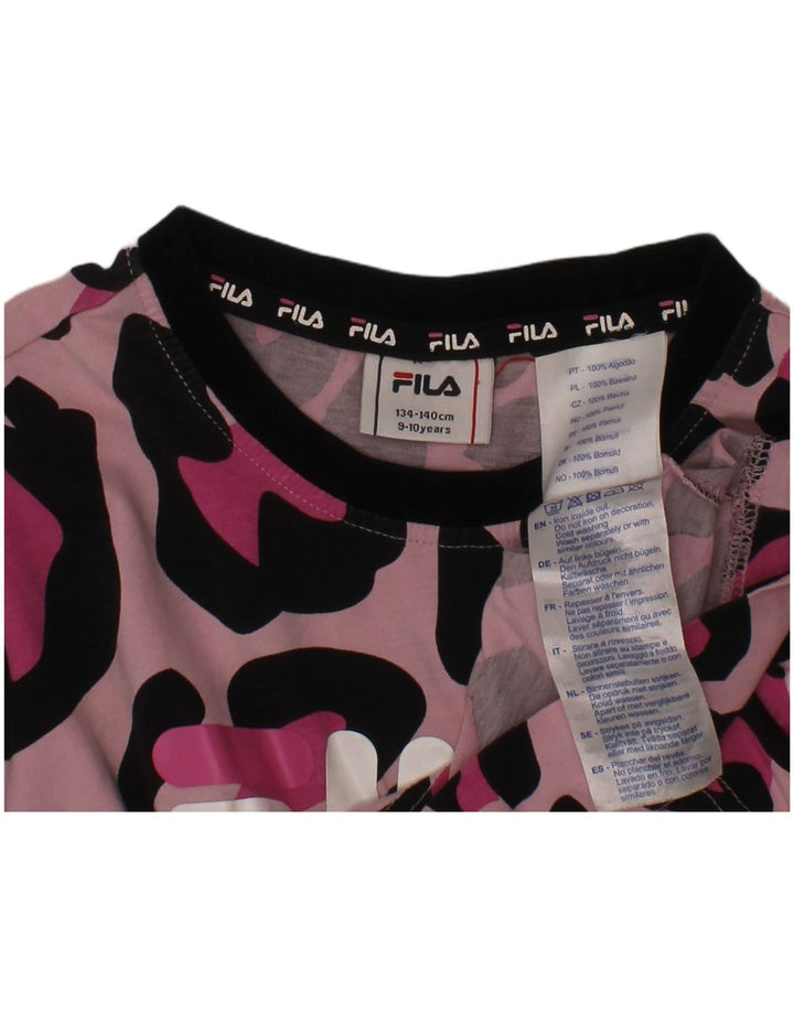 FILA Crop Graphic T-Shirt-Oberteil für Mädchen, 9–10 Jahre, rosa Baumwolle mit Animal-Print